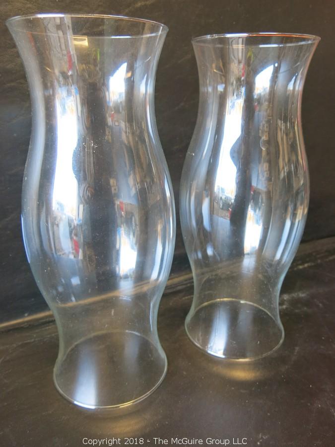 pair of large glass hurricane shades 16t 5641